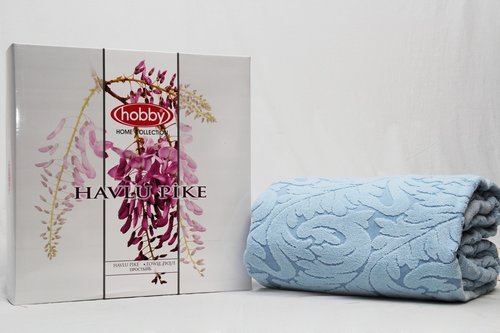 Махровая простынь-покрывало для укрывания Hobby Home Collection SULTAN хлопок голубой 160х200, фото, фотография