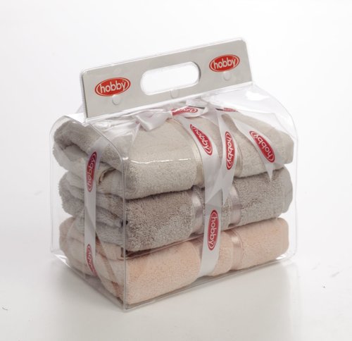 Подарочный набор полотенец для ванной Hobby Home Collection DOLCE хлопковый микрокоттон светло-жёлтый, светло-лиловый, персиковый 70х140(3), фото, фотография