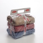 Подарочный набор полотенец для ванной 3пр. Hobby Home Collection DORA хлопковая махра голубой, бежевый, розовый 50х90(3), фото, фотография