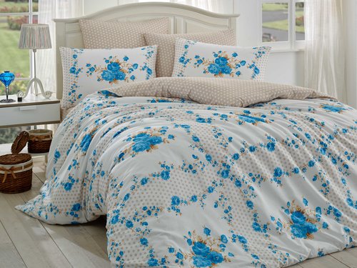 Постельное белье Hobby Home Collection GLORIA хлопковый ранфорс синий 1,5 спальный, фото, фотография