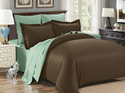 Постельное белье Modalin SANFORD сатин хлопок коричневый+зелёный 1,5 спальный, фото, фотография