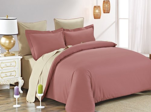 Постельное белье Modalin SANFORD сатин хлопок грязно-розовый+бежевый 1,5 спальный, фото, фотография