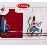Набор полотенец в подарочной упаковке Hobby MARINA белый-красный 50х90 2 шт., фото, фотография