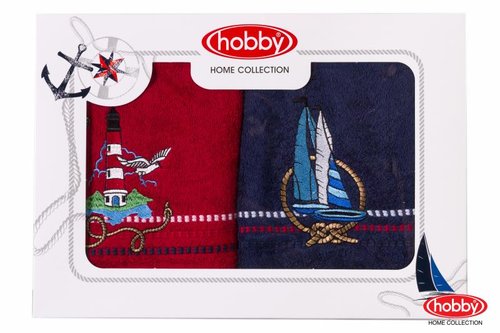 Набор полотенец в подарочной упаковке Hobby MARINA красный-синий 50х90 2 шт., фото, фотография