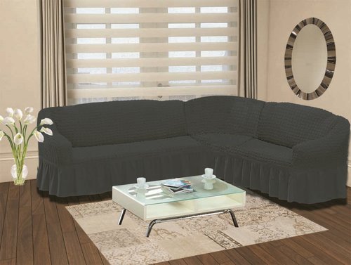 Чехол на диван угловой правосторонний 2+3 Bulsan тёмно-серый, фото, фотография