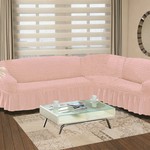 Чехол на диван угловой правосторонний 2+3 Bulsan светло-розовый, фото, фотография