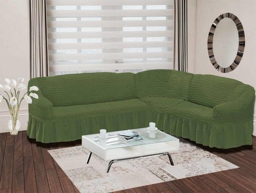 Чехол на диван угловой правосторонний 2+3 Bulsan зелёный, фото, фотография