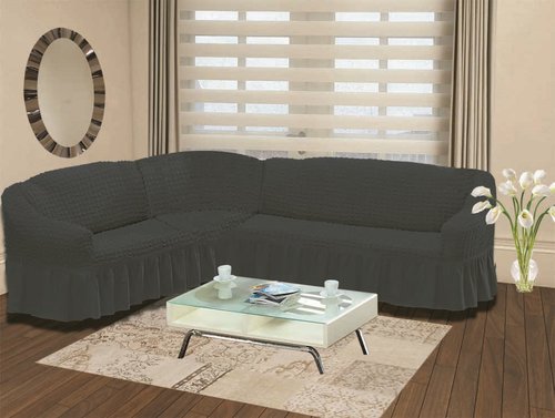 Чехол на диван угловой левосторонний 2+3 Bulsan тёмно-серый, фото, фотография