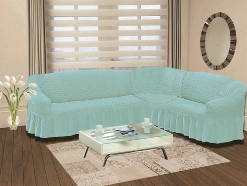Чехол на диван угловой левосторонний 2+3 Bulsan бирюзовый, фото, фотография