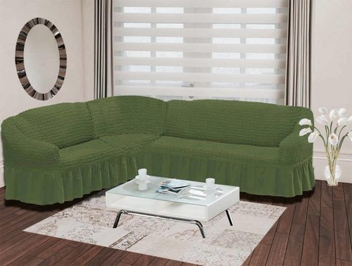 Чехол на диван угловой левосторонний 2+3 Bulsan зелёный, фото, фотография