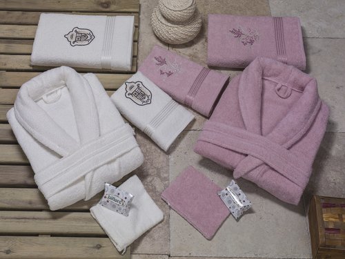 Набор халатов с полотенцами Nurpak BIOFLORES кремовый+грязно-розовый 48-52, фото, фотография