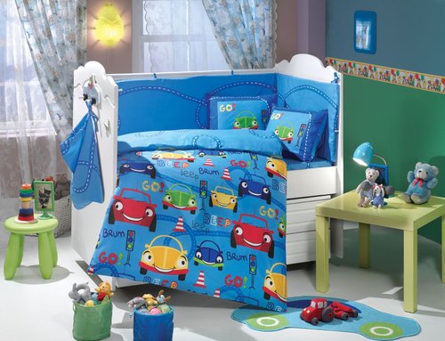 Набор в детскую кроватку для новорожденных Hobby CARS синий ясли, фото, фотография