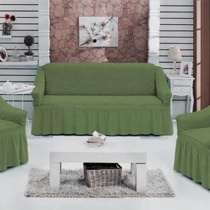 Набор чехлов на трёхместный диван и кресла 2 шт. Bulsan BURUMCUK зелёный
