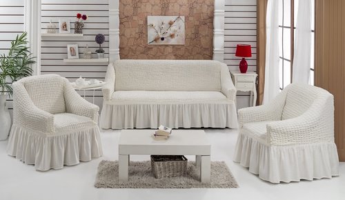Набор чехлов на трёхместный диван и кресла 2 шт. Bulsan BURUMCUK кремовый, фото, фотография