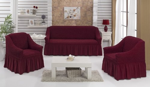 Набор чехлов на трёхместный диван и кресла 2 шт. Bulsan BURUMCUK бордовый, фото, фотография