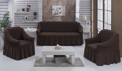Набор чехлов на трёхместный диван и кресла 2 шт. Bulsan BURUMCUK коричневый, фото, фотография