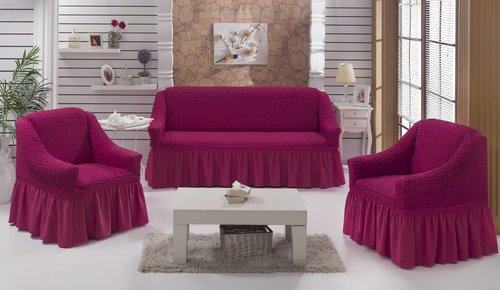 Набор чехлов на трёхместный диван и кресла 2 шт. Bulsan BURUMCUK светло-лавандовый, фото, фотография