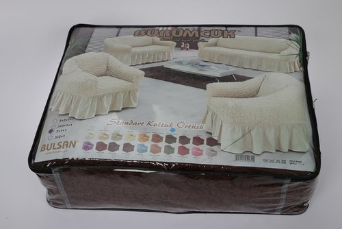 Чехол на диван угловой левосторонний 2+3 Bulsan кремовый, фото, фотография