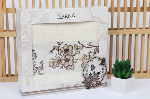 Полотенце Karna VIOLET хлопковая махра кремовый 50х90, фото, фотография