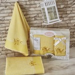 Набор полотенец Karna SPRAY хлопковая махра светло-жёлтый 50х90 70х140, фото, фотография