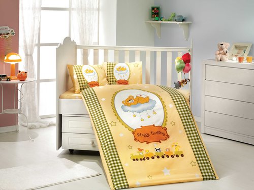Набор в детскую кроватку Hobby Home Collection BAMBAM хлопковый поплин жёлтый, фото, фотография