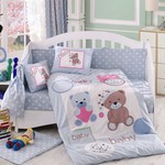 Набор в детскую кроватку для новорожденных Hobby PONPON поплин голубой ясли, фото, фотография