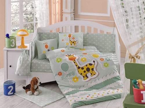 Набор в детскую кроватку для новорожденных Hobby PUFFY поплин минт ясли, фото, фотография
