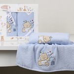 Набор полотенец детских в подарочной упаковка Karna BAMBINO-BEAR махра голубой 50х70, 70х120, фото, фотография
