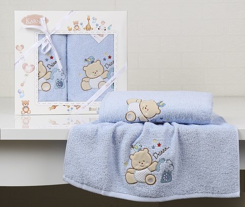 Набор полотенец детских в подарочной упаковка Karna BAMBINO-BEAR махра голубой 50х70, 70х120, фото, фотография