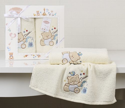 Набор полотенец детских в подарочной упаковка Karna BAMBINO-BEAR махра кремовый 50х70, 70х120, фото, фотография