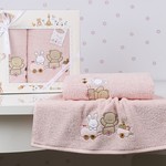 Набор полотенец детских в подарочной упаковка Karna BAMBINO-TRAIN махра розовый 50х70, 70х120, фото, фотография