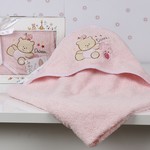 Полотенце-конверт детское Karna BAMBINO-BEAR махра розовый 90х90, фото, фотография