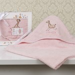 Полотенце-конверт детское Karna BAMBINO-GIRAFFE махра розовый 90х90, фото, фотография