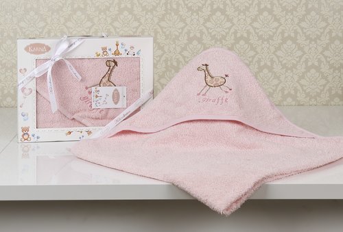 Полотенце-конверт детское Karna BAMBINO-GIRAFFE махра розовый 90х90, фото, фотография