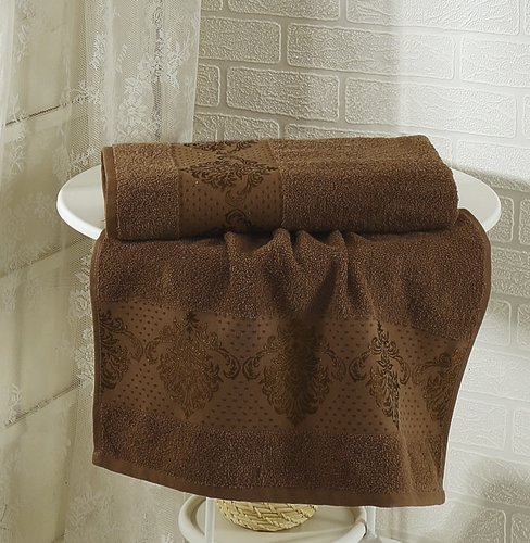 Набор полотенец Karna DORA махра хлопок коричневый 50х90, 70х140, фото, фотография