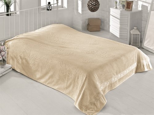 Махровая простынь-одеяло-покрывало Pupilla EFSUN махра бамбук бежевый 200х220, фото, фотография
