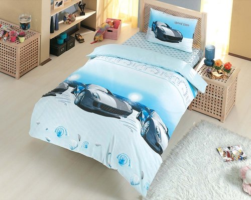 Постельное белье подростковый Altinbasak SPEED TIME ранфорс хлопок голубой 1,5 спальный, фото, фотография