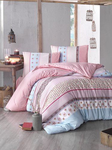Постельное белье Altinbasak JUSTO ранфорс хлопок розовый 1,5 спальный, фото, фотография