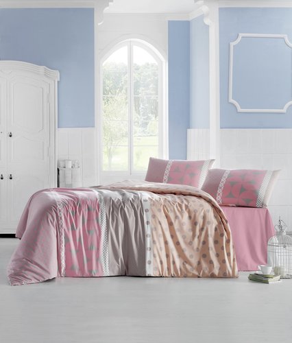 Постельное белье Altinbasak ALEDA хлопковый ранфорс розовый 1,5 спальный, фото, фотография