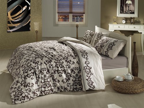 Постельное белье Altinbasak SUAVE хлопковый ранфорс коричневый 1,5 спальный, фото, фотография