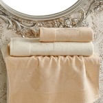 Набор полотенец банных Karna DORA 3 пр. махра хлопок кремовый+абрикосовый 50х90 2 шт. 70х140, фото, фотография