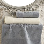 Набор полотенец банных Karna DORA 3 пр. махра хлопок кремовый+голубой 50х90 2 шт. 70х140, фото, фотография