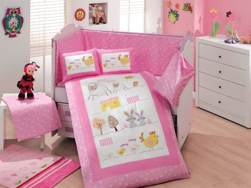 Набор в детскую кроватку Hobby Home Collection ZOO хлопковый поплин розовый, фото, фотография