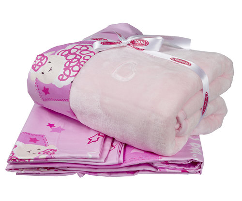 Постельное белье для новорожденных с покрывалом Hobby Home Collection LITTLE SHEEP хлопковый поплин розовый, фото, фотография