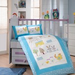 Постельное белье для новорожденных с покрывалом Hobby Home Collection ZOO хлопковый поплин голубой, фото, фотография