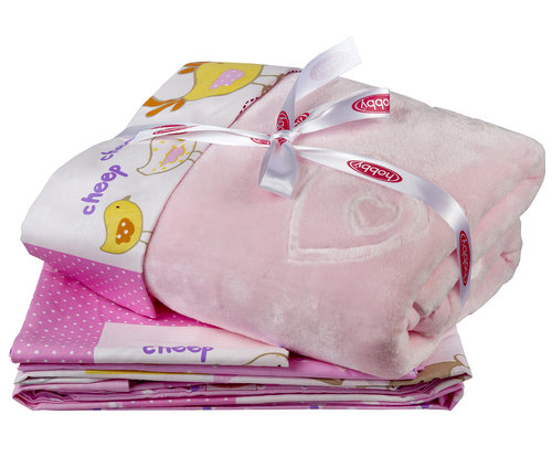 Постельное белье для новорожденных с покрывалом Hobby Home Collection ZOO хлопковый поплин розовый, фото, фотография