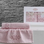 Набор полотенец банных в подарочной упаковке 50х90, 70х140 Karna GALATA махра хлопок розовый, фото, фотография