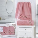 Набор полотенец банных в подарочной упаковке 50х90, 70х140 Karna MONICA махра хлопок грязно-розовый, фото, фотография