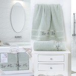 Набор полотенец банных в подарочной упаковке 50х90, 70х140 Karna MONICA махра хлопок светло-зелёный, фото, фотография