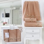 Набор полотенец банных в подарочной упаковке 50х90 2 шт., 70х140 Karna MONICA махра хлопок персиковый, фото, фотография